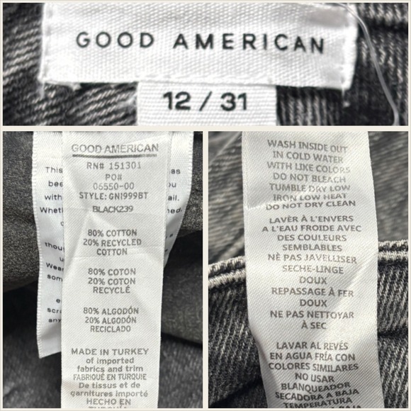 Good American Womens 12/31 Jeans 90's Black‎ Light Wash High-Rise Straight Leg - Picture 7 of 7
